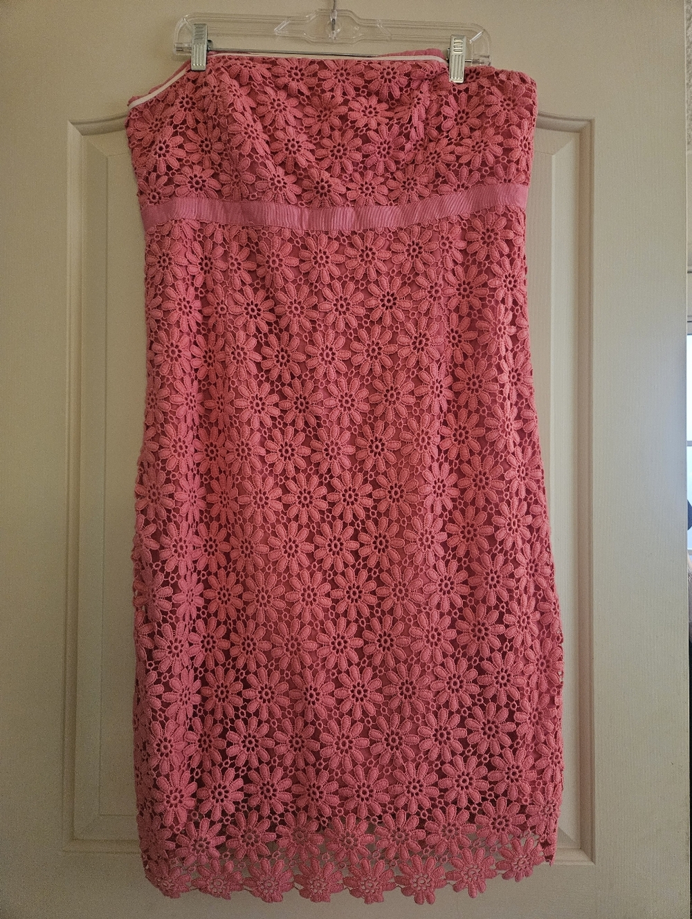 Lilly Pulitzer Strapless Floral Crochet Dress in Coral Pink